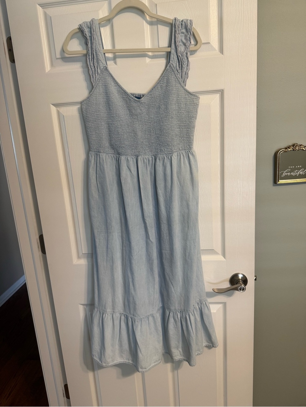 Light Blue Smocked Strap Dress